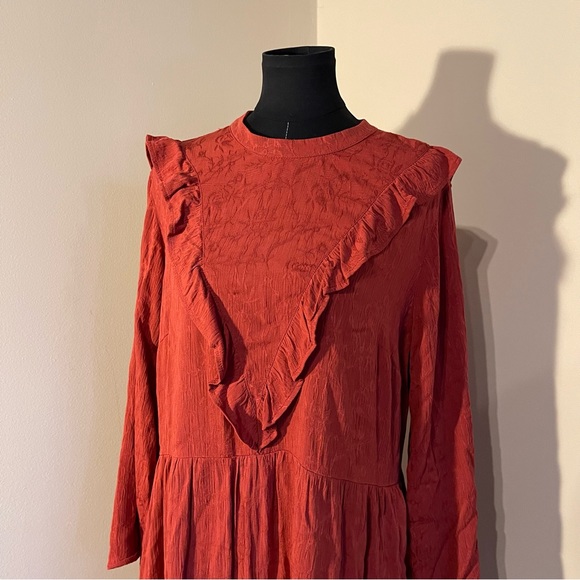 Universal Thread Rust Long Sleeve Cottagecore Dress Valentines Day - Picture 6 of 9